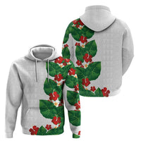 Hawaiian Taro Leaves-Hibiscus and Plumeria Hoodie Polynesian Art-Kakau Tattoo White