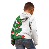 Hawaiian Taro Leaves-Hibiscus and Plumeria Kid Hoodie Polynesian Art-Kakau Tattoo White