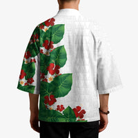 Hawaiian Taro Leaves-Hibiscus and Plumeria Kimono Polynesian Art-Kakau Tattoo White