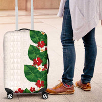 Hawaiian Taro Leaves-Hibiscus and Plumeria Luggage Cover Polynesian Art-Kakau Tattoo White