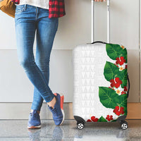 Hawaiian Taro Leaves-Hibiscus and Plumeria Luggage Cover Polynesian Art-Kakau Tattoo White