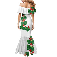 Hawaiian Taro Leaves-Hibiscus and Plumeria Mermaid Dress Polynesian Art-Kakau Tattoo White