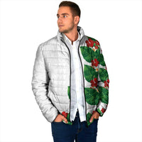 Hawaiian Taro Leaves-Hibiscus and Plumeria Padded Jacket Polynesian Art-Kakau Tattoo White