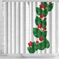 Hawaiian Taro Leaves-Hibiscus and Plumeria Shower Curtain Polynesian Art-Kakau Tattoo White