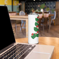 Hawaiian Taro Leaves-Hibiscus and Plumeria Skinny Tumbler Polynesian Art-Kakau Tattoo White