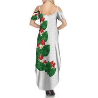 Hawaiian Taro Leaves-Hibiscus and Plumeria Summer Maxi Dress Polynesian Art-Kakau Tattoo White