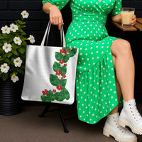 Hawaiian Taro Leaves-Hibiscus and Plumeria Tote Bag Polynesian Art-Kakau Tattoo White