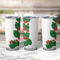 Hawaiian Taro Leaves-Hibiscus and Plumeria Tumbler Cup Polynesian Art-Kakau Tattoo White