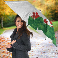 Hawaiian Taro Leaves-Hibiscus and Plumeria Umbrella Polynesian Art-Kakau Tattoo White