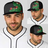 Hawaiian Taro Leaves-Hibiscus and Plumeria Baseball Net Cap Polynesian Art-Kakau Tattoo Black