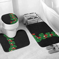 Hawaiian Taro Leaves-Hibiscus and Plumeria Bathroom Set Polynesian Art-Kakau Tattoo Black