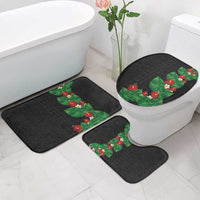 Hawaiian Taro Leaves-Hibiscus and Plumeria Bathroom Set Polynesian Art-Kakau Tattoo Black