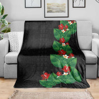 Hawaiian Taro Leaves-Hibiscus and Plumeria Blanket Polynesian Art-Kakau Tattoo Black