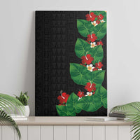 Hawaiian Taro Leaves-Hibiscus and Plumeria Canvas Wall Art Polynesian Art-Kakau Tattoo Black