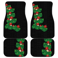 Hawaiian Taro Leaves-Hibiscus and Plumeria Car Mats Polynesian Art-Kakau Tattoo Black