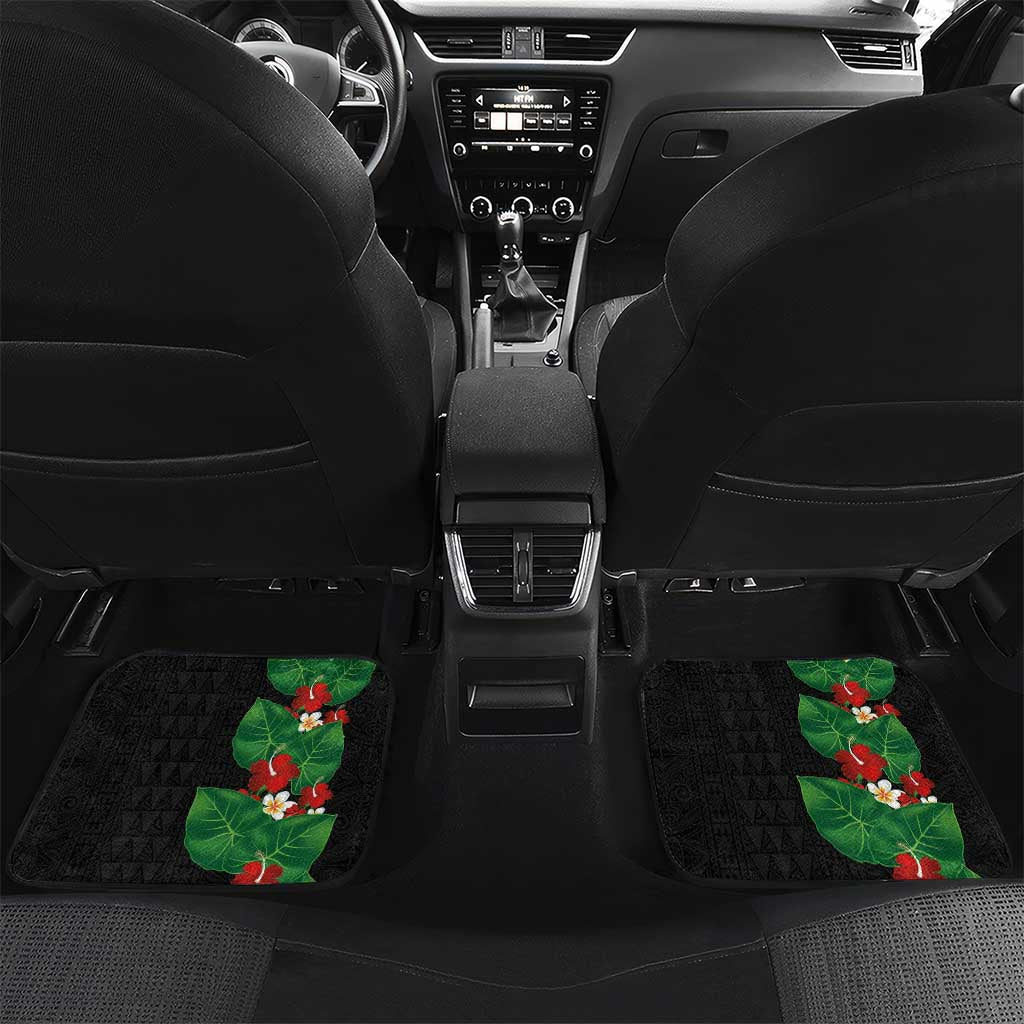 Hawaiian Taro Leaves-Hibiscus and Plumeria Car Mats Polynesian Art-Kakau Tattoo Black