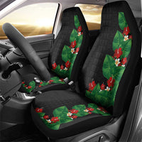 Hawaiian Taro Leaves-Hibiscus and Plumeria Car Seat Cover Polynesian Art-Kakau Tattoo Black