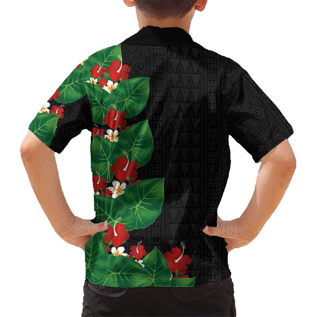 Hawaiian Taro Leaves-Hibiscus and Plumeria Family Matching Summer Maxi Dress and Hawaiian Shirt Polynesian Art-Kakau Tattoo Black LT03 - Polynesian Pride