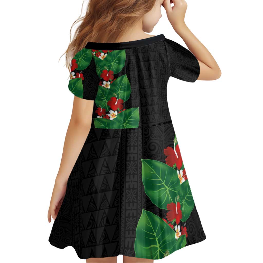 Hawaiian Taro Leaves-Hibiscus and Plumeria Family Matching Summer Maxi Dress and Hawaiian Shirt Polynesian Art-Kakau Tattoo Black LT03 - Polynesian Pride