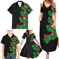 Hawaiian Taro Leaves-Hibiscus and Plumeria Family Matching Summer Maxi Dress and Hawaiian Shirt Polynesian Art-Kakau Tattoo Black LT03 - Polynesian Pride