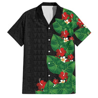 Hawaiian Taro Leaves-Hibiscus and Plumeria Family Matching Summer Maxi Dress and Hawaiian Shirt Polynesian Art-Kakau Tattoo Black LT03 Dad's Shirt - Short Sleeve Black - Polynesian Pride