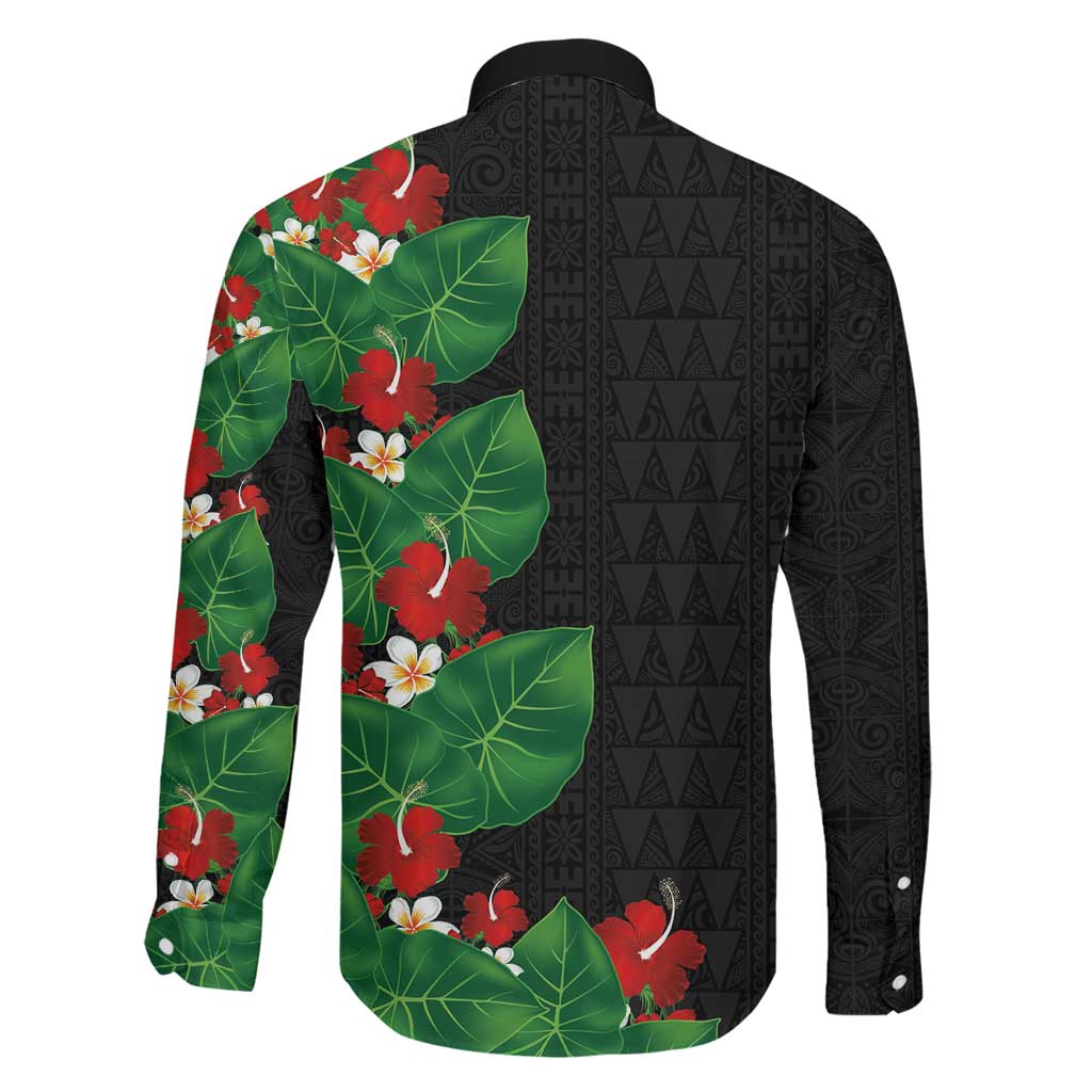 Hawaiian Taro Leaves-Hibiscus and Plumeria Family Matching Summer Maxi Dress and Hawaiian Shirt Polynesian Art-Kakau Tattoo Black LT03 - Polynesian Pride