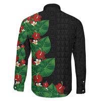 Hawaiian Taro Leaves-Hibiscus and Plumeria Family Matching Summer Maxi Dress and Hawaiian Shirt Polynesian Art-Kakau Tattoo Black LT03 - Polynesian Pride