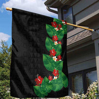 Hawaiian Taro Leaves-Hibiscus and Plumeria Garden Flag Polynesian Art-Kakau Tattoo Black
