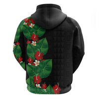 Hawaiian Taro Leaves-Hibiscus and Plumeria Hoodie Polynesian Art-Kakau Tattoo Black