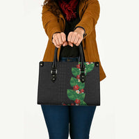 Hawaiian Taro Leaves-Hibiscus and Plumeria Leather Bag Polynesian Art-Kakau Tattoo Black