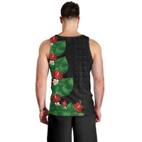 Hawaiian Taro Leaves-Hibiscus and Plumeria Men Tank Top Polynesian Art-Kakau Tattoo Black