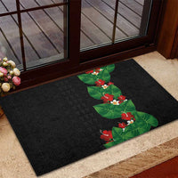 Hawaiian Taro Leaves-Hibiscus and Plumeria Rubber Doormat Polynesian Art-Kakau Tattoo Black
