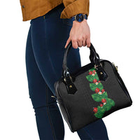 Hawaiian Taro Leaves-Hibiscus and Plumeria Shoulder Handbag Polynesian Art-Kakau Tattoo Black