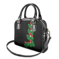 Hawaiian Taro Leaves-Hibiscus and Plumeria Shoulder Handbag Polynesian Art-Kakau Tattoo Black