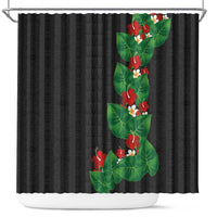 Hawaiian Taro Leaves-Hibiscus and Plumeria Shower Curtain Polynesian Art-Kakau Tattoo Black