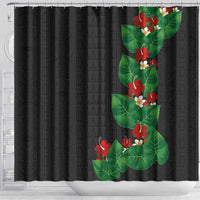 Hawaiian Taro Leaves-Hibiscus and Plumeria Shower Curtain Polynesian Art-Kakau Tattoo Black