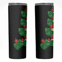 Hawaiian Taro Leaves-Hibiscus and Plumeria Skinny Tumbler Polynesian Art-Kakau Tattoo Black