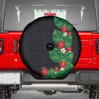 Hawaiian Taro Leaves-Hibiscus and Plumeria Spare Tire Cover Polynesian Art-Kakau Tattoo Black