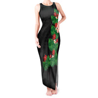 Hawaiian Taro Leaves-Hibiscus and Plumeria Tank Maxi Dress Polynesian Art-Kakau Tattoo Black