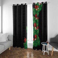 Hawaiian Taro Leaves-Hibiscus and Plumeria Window Curtain Polynesian Art-Kakau Tattoo Black