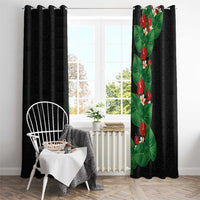 Hawaiian Taro Leaves-Hibiscus and Plumeria Window Curtain Polynesian Art-Kakau Tattoo Black