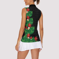 Hawaiian Taro Leaves-Hibiscus and Plumeria Women Sleeveless Polo Shirt Polynesian Art-Kakau Tattoo Black LT03 - Polynesian Pride