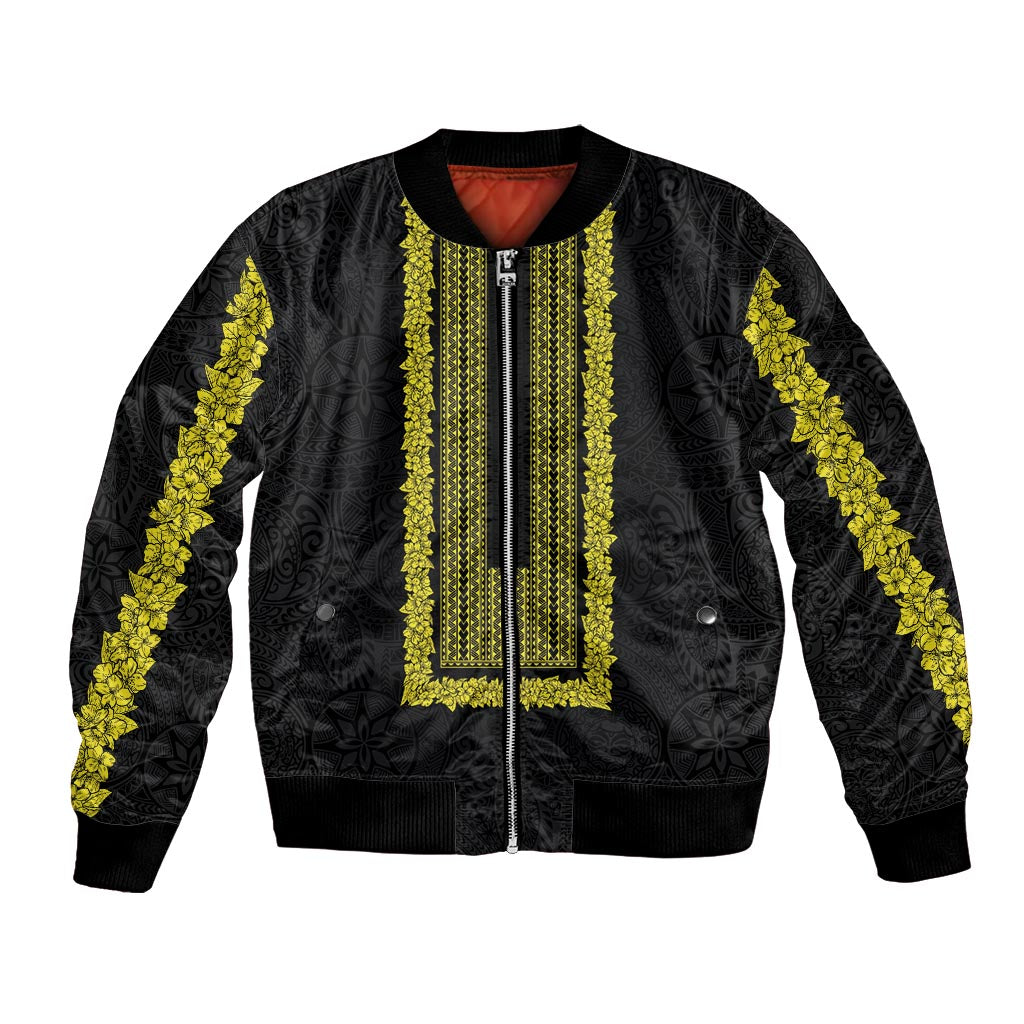 Philippines Polynesian Jasmine Pattern Bomber Jacket With Barong Tagalog Black Style