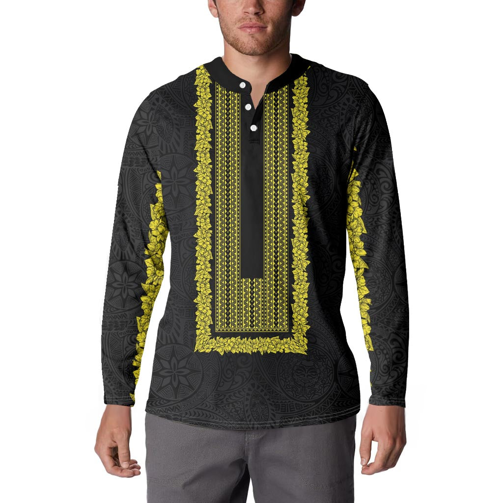 Philippines Polynesian Jasmine Pattern Button Sweatshirt With Barong Tagalog Black Style