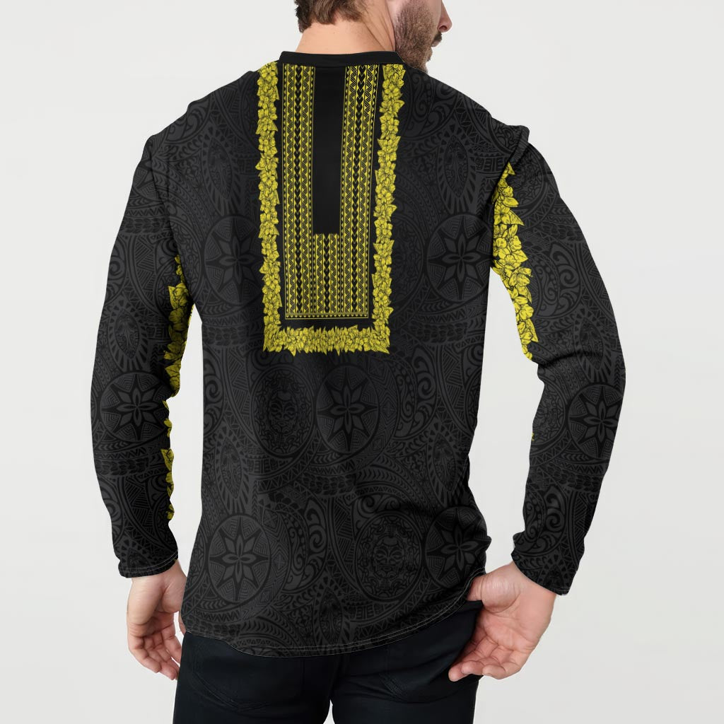 Philippines Polynesian Jasmine Pattern Button Sweatshirt With Barong Tagalog Black Style
