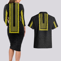 Philippines Polynesian Jasmine Pattern Couples Matching Long Sleeve Bodycon Dress and Hawaiian Shirt With Barong Tagalog Black Style