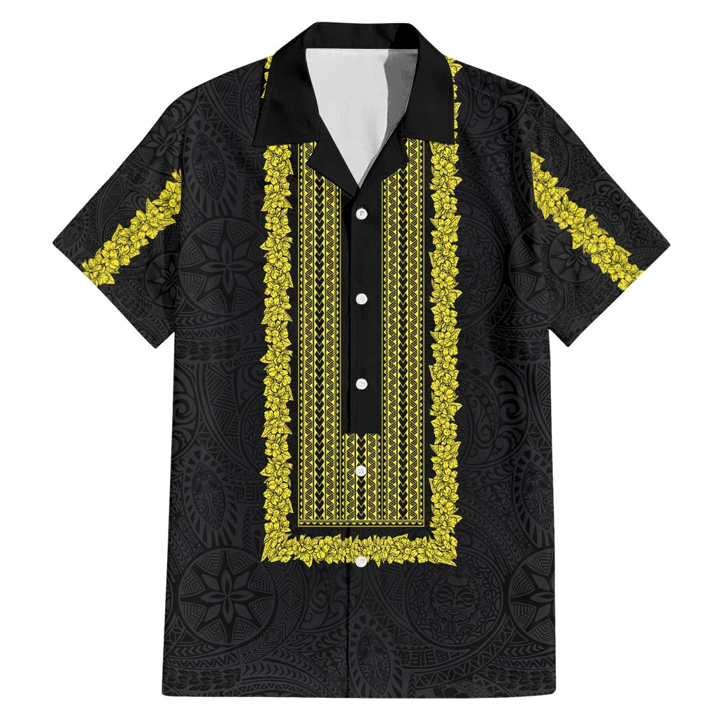 Philippines Polynesian Jasmine Pattern Family Matching Mermaid Dress and Hawaiian Shirt With Barong Tagalog Black Style