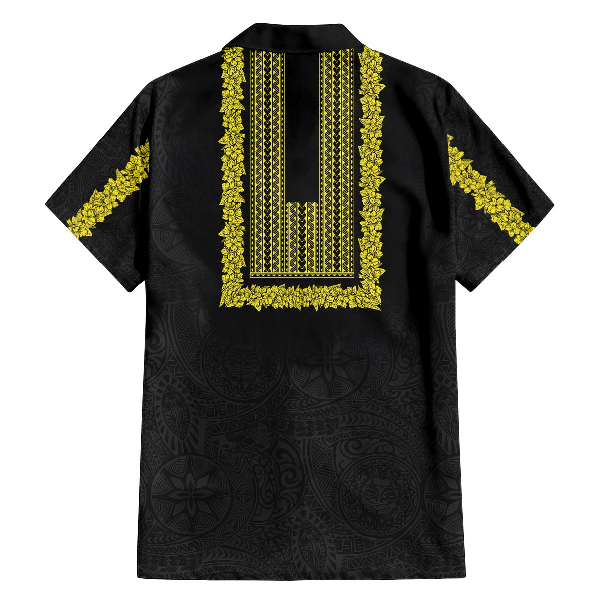 Philippines Polynesian Jasmine Pattern Family Matching Off The Shoulder Long Sleeve Dress and Hawaiian Shirt With Barong Tagalog Black Style