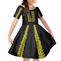 Philippines Polynesian Jasmine Pattern Family Matching Tank Maxi Dress and Hawaiian Shirt With Barong Tagalog Black Style LT03 Daughter's Dress Black - Polynesian Pride