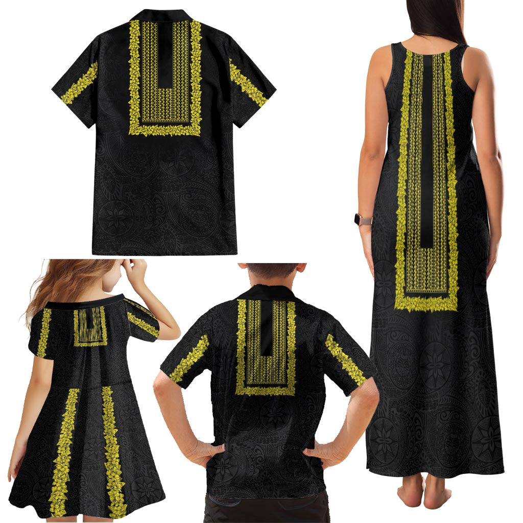 Philippines Polynesian Jasmine Pattern Family Matching Tank Maxi Dress and Hawaiian Shirt With Barong Tagalog Black Style LT03 - Polynesian Pride